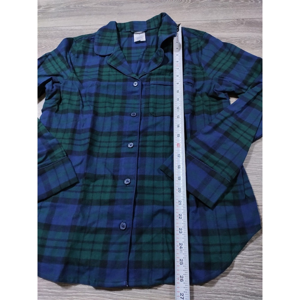 Lands End Pajama Top Womens Small 6-8 Blue Green Flannel Plaid Button Up Shirt - Picture 3 of 5